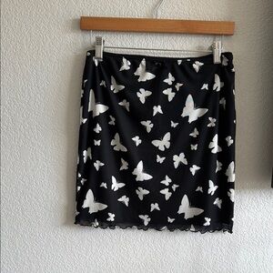 Black Butterfly Print Skirt